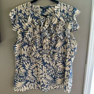 Chaps Blue and Cream Leaf Print Blouse